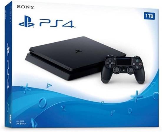 Console de jeux Sony -  PlayStation 4 Slim sans emballage – 1 To de stockage – 2 manettes DualShock 4 incluses – Jeux inclus (selon lot) – Wi-Fi – Bluetooth – Ethernet – HDMI – USB 3.0 – Lecteur Blu-ray – Noir – Garantie 06 mois
