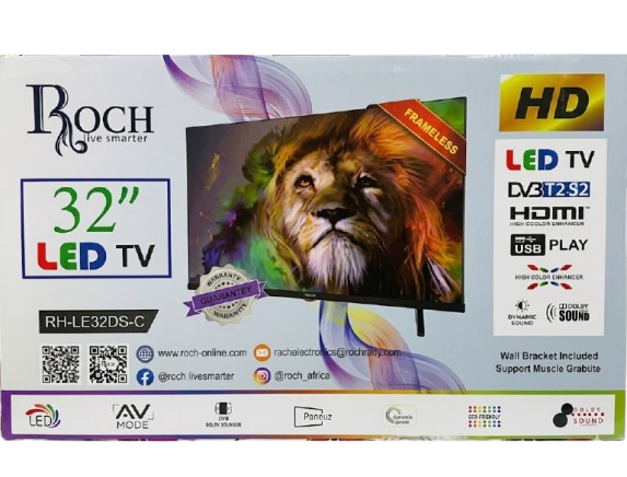 Télévision - ROCH - LED 32 Pouces  NUMERIQUE + SUPPORT – Télévision Écran HD –  avec Support Inclus – 06 Mois de Garantie