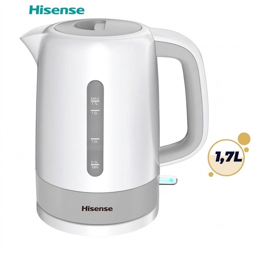 Bouilloire Électrique - Hisense - H17KBK – 1,7 L – 2200 W – Filtre Amovible – Blanc – 03 Mois de garantie