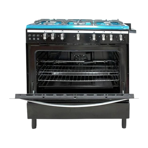 Cuisinière à Gaz  - FIABTEC - Full Option - FT-F900-SS430-BLACK - 5 Feux - 60 × 90 cm - Grand Four - Noire - 06 Mois de Garantie