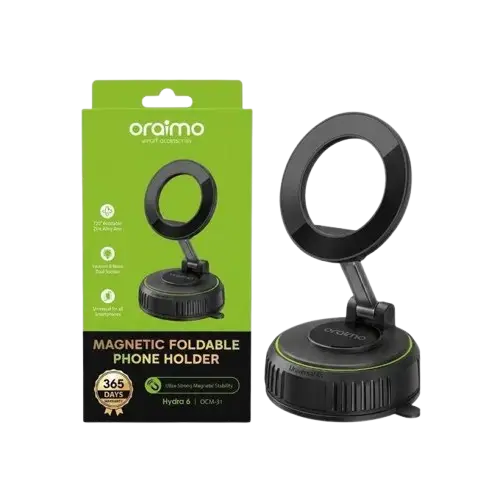 Support téléphone magnétique - Oraimo - Hydra 6 OCM-31 – Rotation 720° – Double ventouse – Noir – Garantie 12 mois