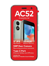 ITEL AC52 Modèle d'entrée de gamme de 5 pouces avec 32 Go de mémoire vive  Batterie 2000 mAh, Android 14, 
