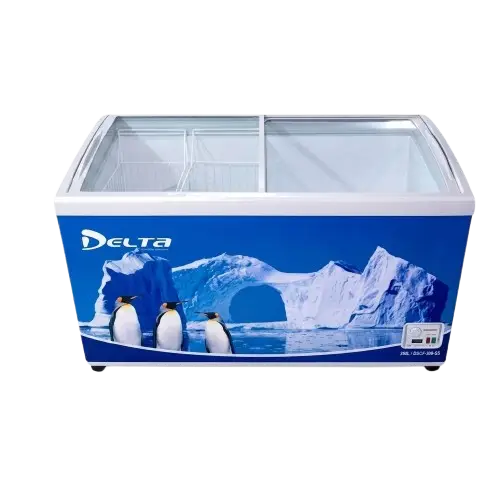 Congélateur Vitrine DELTA DSCF-400-SS – 369 Litres – Grand Coffre avec Couvercle Coulissant en Verre – Présentoir Commercial – Garantie 06 Mois