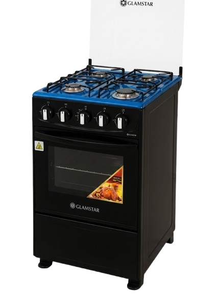 Cuisinière À Gaz Glamstar 50x50 Cm – 4 Feux – Four Intégré – Allumage Manuel – Noire – Garantie 06 Mois