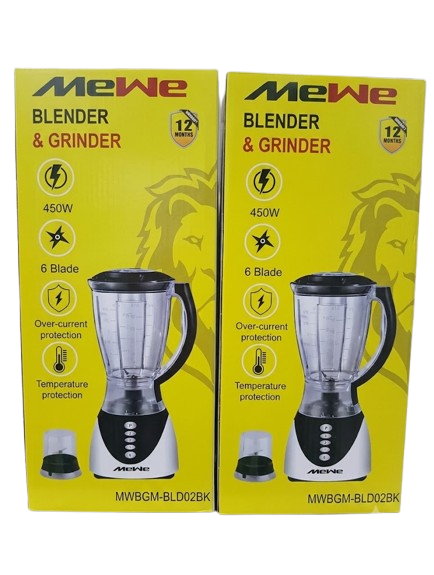 Blender 2 En 1 Avec Moulin Sec - Mewe -  MWBGM-BLD02BK -   1,5 L 450 W - Garantie 03 Mois