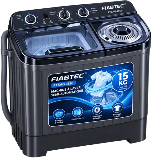 Machine à Laver - Fiabtec - FTSAG-1556 - Semi-Automatique - Capacité 15Kg - 06 Mois de Garantie