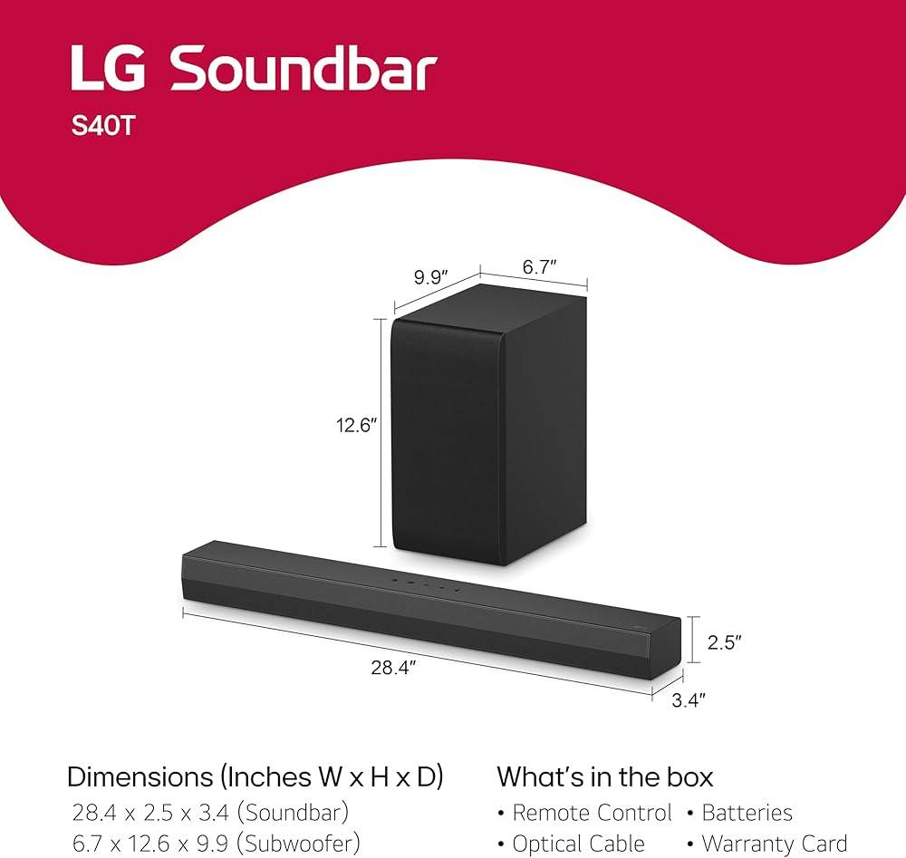 Audio Sound Bar  - LG - TV 2.1 Channel – S40T 300W – Barre de Son Bluetooth – Son Puissant – 06 Mois de garantie