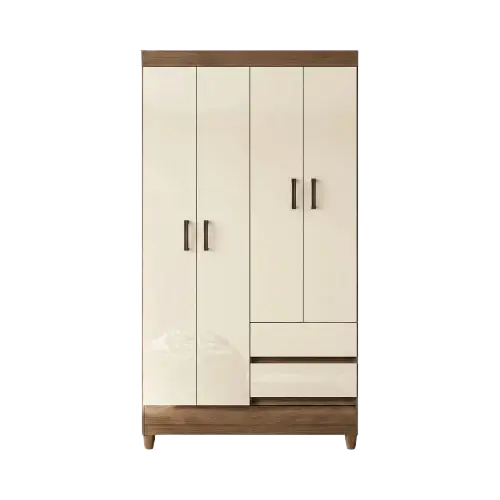 Armoire simple 4 portes avec 2 tiroirs et pieds -162961-  meuble de rangement pratique pour chambre - portes à charnières - hauteur 191 cm - largeur 92 cm - profondeur 42,2 cm 