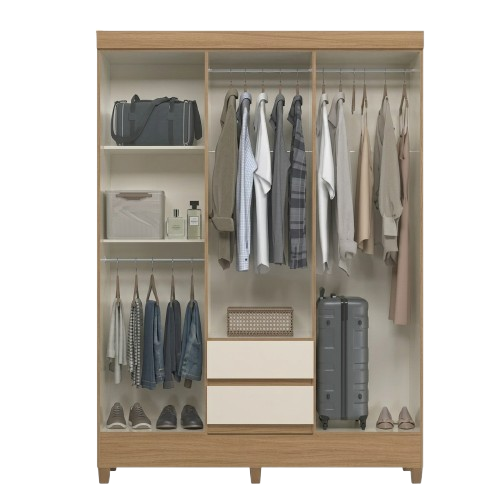 Armoire double sur pieds - 6 portes  - MDP 12 mm - pieds PVC 7 cm - barres à vêtements en aluminium - poignées PVC champagne - coulisses métal - 191 x 137 x 42 cm - 162761  - rangement pratique pour chambre