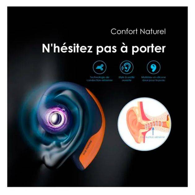Écouteurs sans fil Oraimo -OpenPods OPN-50D - IPX5 - Bluetooth V5.2 - Autonomie d'environ 40 heures avec l'étui - Réduction du bruit grâce à 4 microphones - Garantie de 12 mois