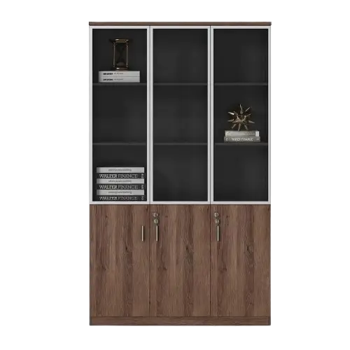 Armoire vitrée  STL-3D en MFC - Meuble de bureau -  étagère avec porte en verre aluminium.