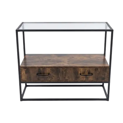 Buffet avec structure en métal  -  HB2510078  -  Noir et plateau en bois  - avec verre trempé