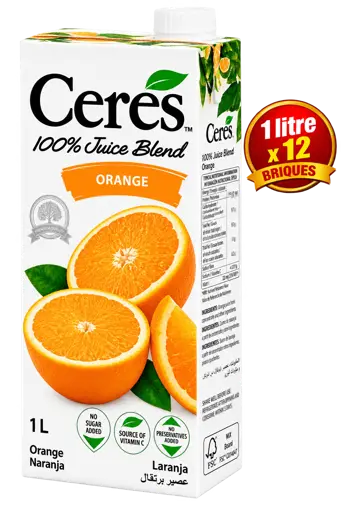 Jus de Fruit - Ceres - 100% Orange - 1 Litre x 12 Briques