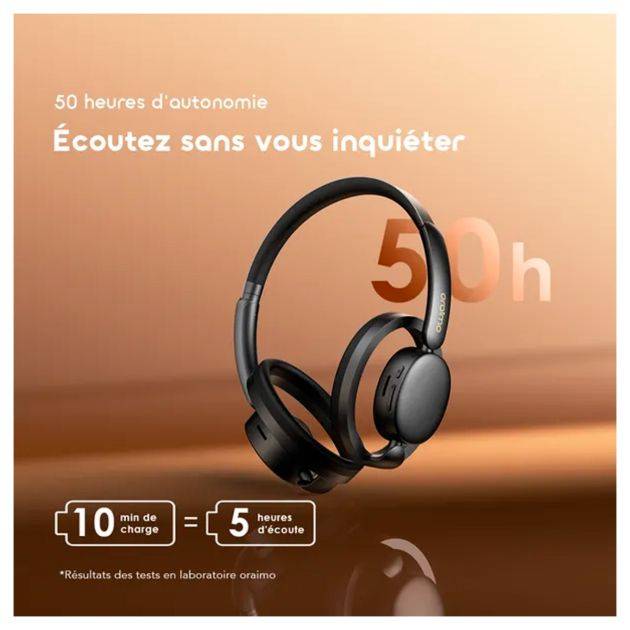 Casque audio sans fil Oraimo -  OpenLoop – OPN-670N  – Bluetooth 6.0 – Autonomie 50 heures  – Double micro avec ENC – Volume adaptatif – Connexion double appareil  – Garantie 12 mois