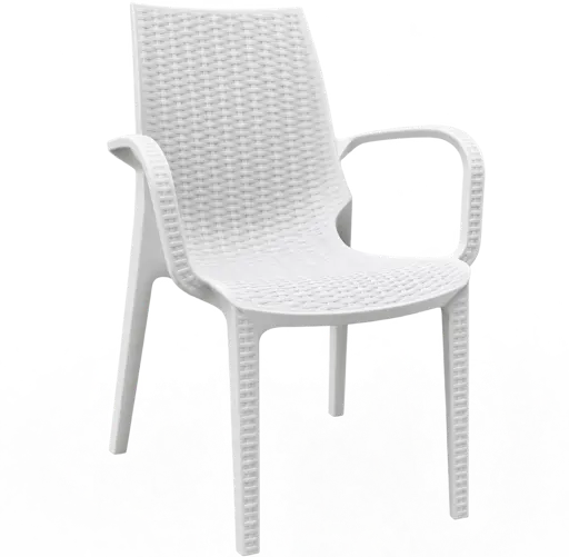 Chaise de jardin blanche  HB263062 - en résine avec accoudoirs antidérapants