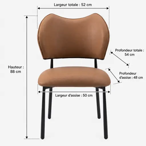 Chaise de salle à manger HB2510013 - 52 x 54 x 88 cm - en similicuir marron
