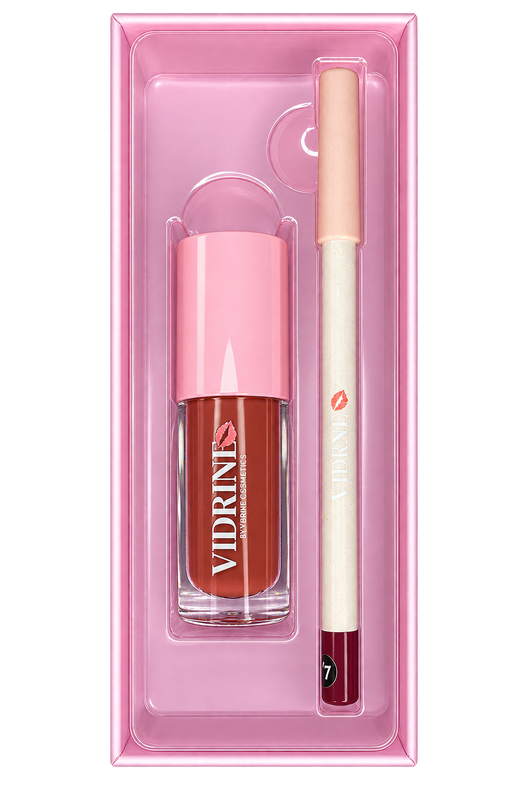 Coffret à Lèvres Glossy Vidrine 2 en 1 Marron Chocolat – Maquillage Lèvres Brillant