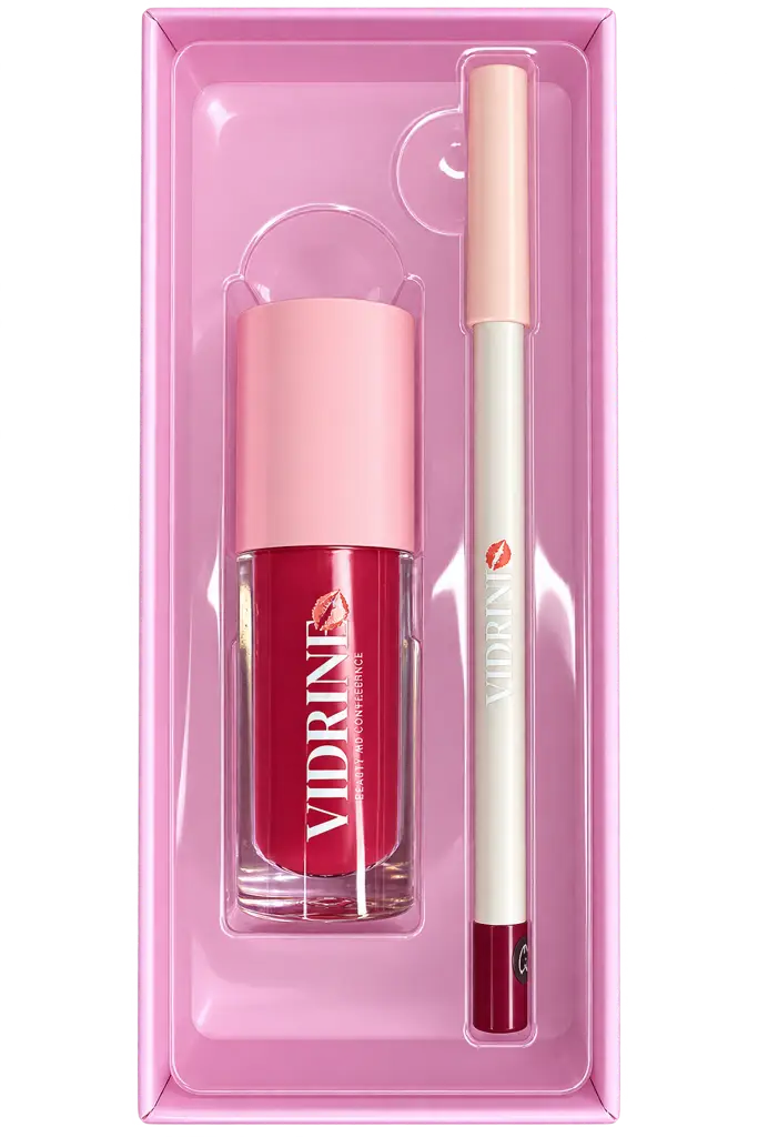 Coffret à Lèvres Glossy Vidrine 2 en 1 Rose Cerise – Duo Maquillage Lèvres Brillant