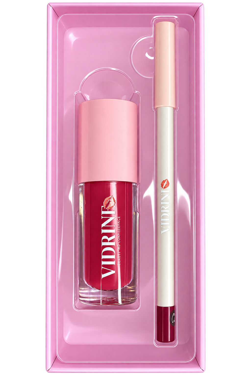 Coffret à Lèvres Glossy Vidrine 2 en 1 Rose Cerise – Duo Maquillage Lèvres Brillant