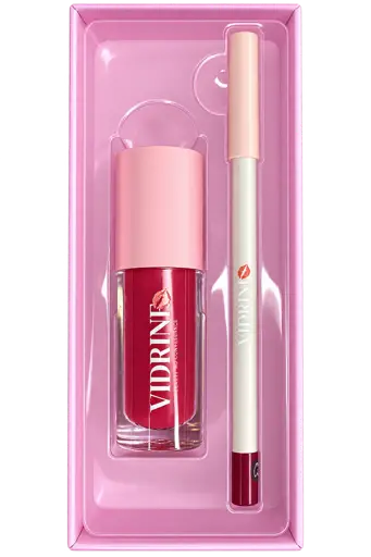 Coffret à Lèvres Glossy Vidrine 2 en 1 Rose Cerise – Duo Maquillage Lèvres Brillant