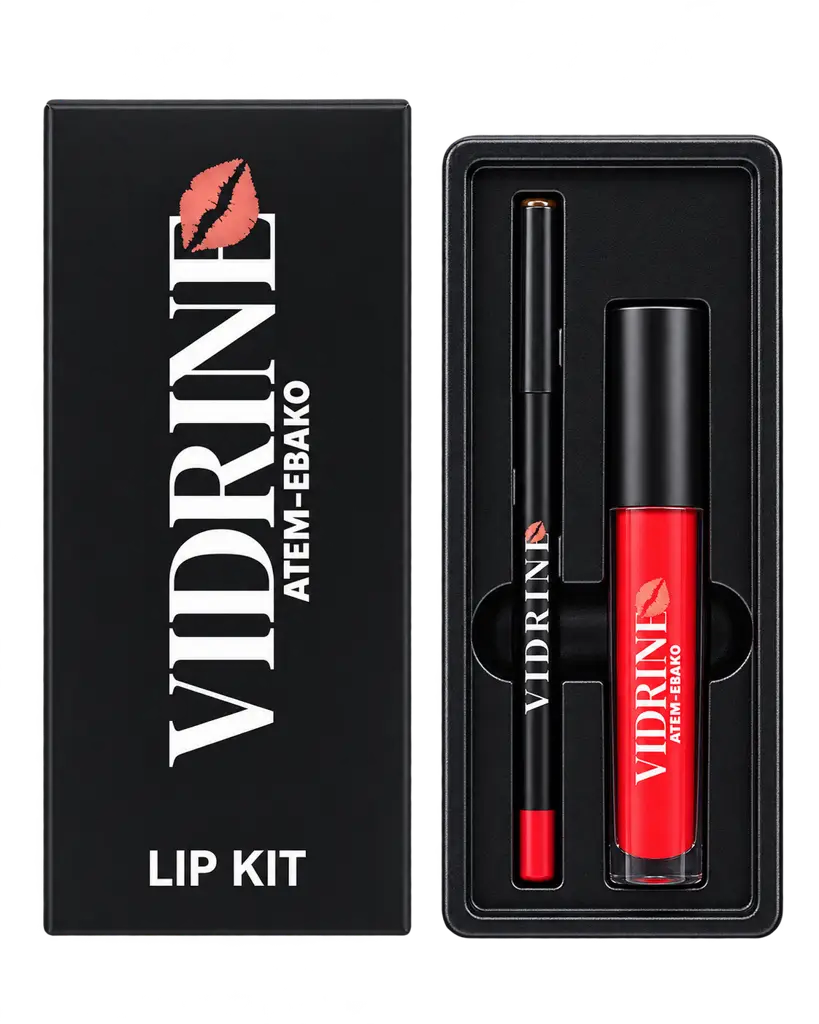 Coffret à Lèvres Mat Vidrine 2 en 1 Rouge – Maquillage Lèvres
