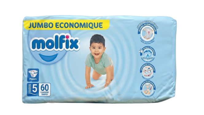Couches jetables - Molfix -  6224007557297 - Jumbo - Junior - T5 - 60 couches - 11-25 Kg