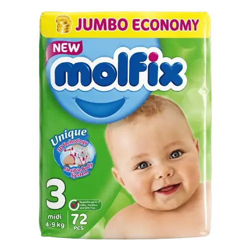 Couches Jetables - Molfix - 6224007557228 - Jumbo - Midi - 72 Couches - T3 –  4-9 Kg