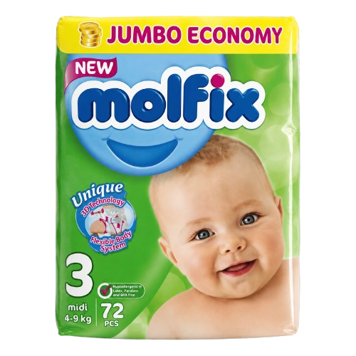 Couches Jetables - Molfix - 6224007557228 - Jumbo - Midi - 72 Couches - T3 –  4-9 Kg