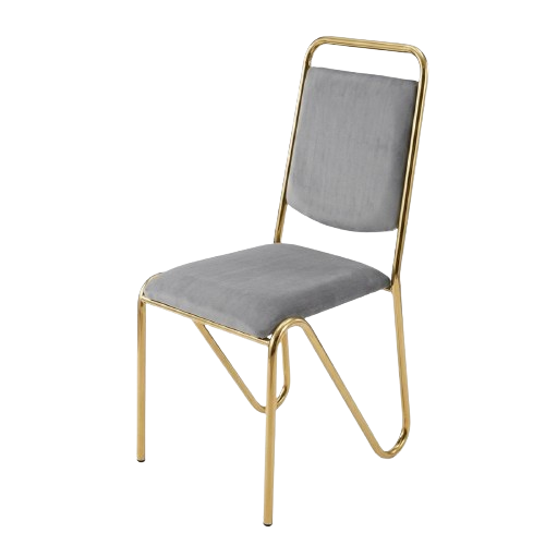Chaise de banquet en velours gris/or - HB2510151 - structure en métal - dimensions 44 x 45 x 79 cm - assise élégante pour réception, mariage, cérémonie - salle événementielle et espace professionnel