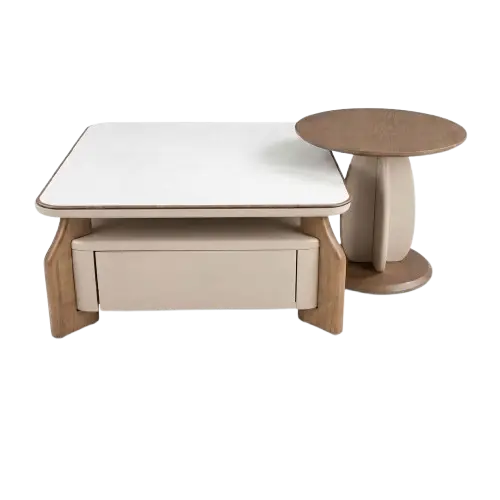 Ensemble de 2 tables basses  - HB2510022 -  en verre et bois