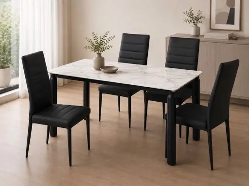 Ensemble salle à manger – Table 1,6 m, plateau en marbre