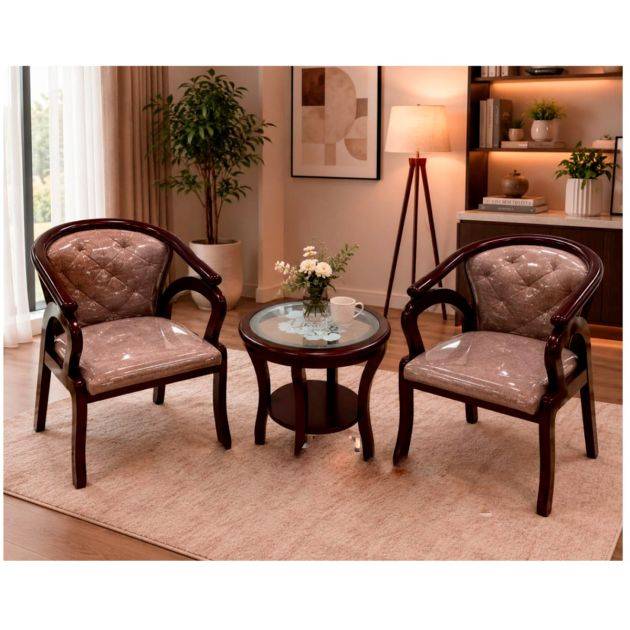 Ensemble table à manger ronde  - HB2510034 - 2 chaises  - Couleur marron - chic et polyvalent