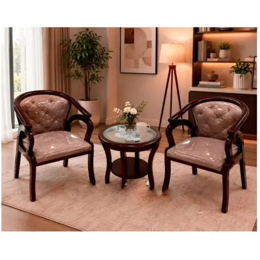 Ensemble table à manger ronde  - HB2510034 - 2 chaises  - Couleur marron - chic et polyvalent
