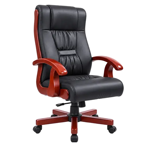Fauteuil de direction haut en cuir noir et bois – ES2603059