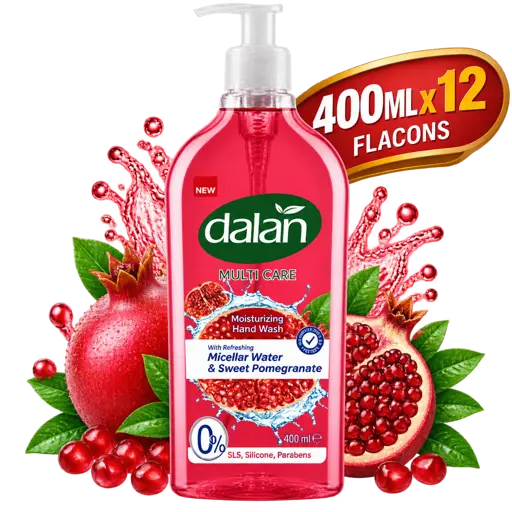 Gel Lavant pour les Mains - Dalan – Hydratant Grenade – Flacon de 400 ml x 12
