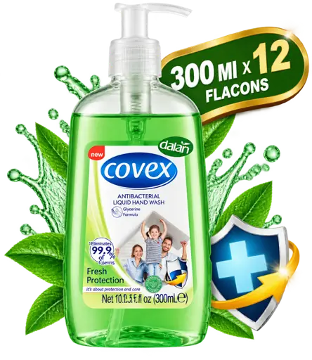 Savon liquide pour les mains - Covex - Antibactérien - Fresh Protection -  Flacons 300 ml x 12 