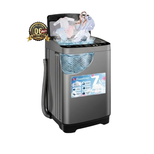 Machine à laver automatique - BINATONE - BWM-075 - 7 kg – Chargement par le haut – Gris anthracite – Garantie 06 mois