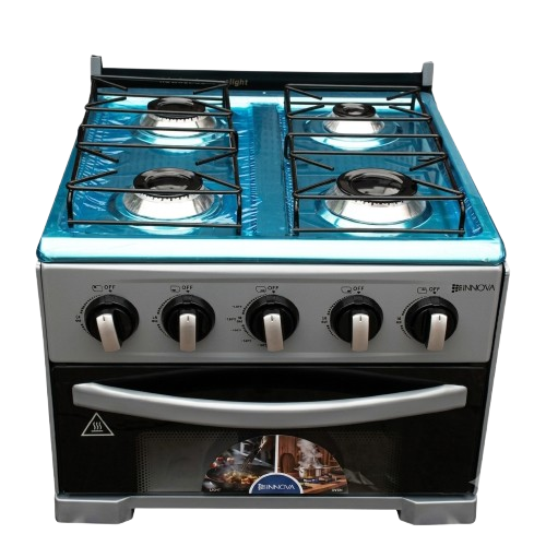 Cuisinière à Gaz - INNOVA - IN5017 - 50 × 50 cm – 4 Feux avec Four Intégré – Allumage Automatique – Finition Inox – Garantie 06 Mois