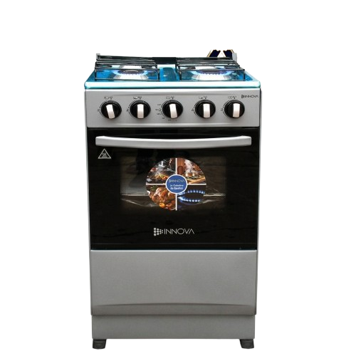Cuisinière à Gaz - INNOVA - IN5017 - 50 × 50 cm – 4 Feux avec Four Intégré – Allumage Automatique – Finition Inox – Garantie 06 Mois