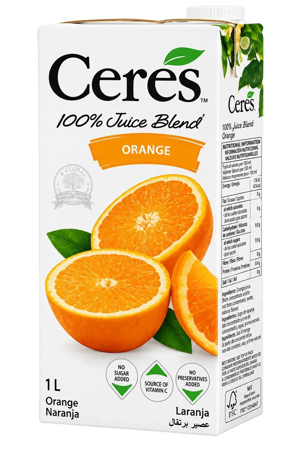 Jus de Fruit - Ceres - Orange – 100% Orange - Brique de 1 Litre