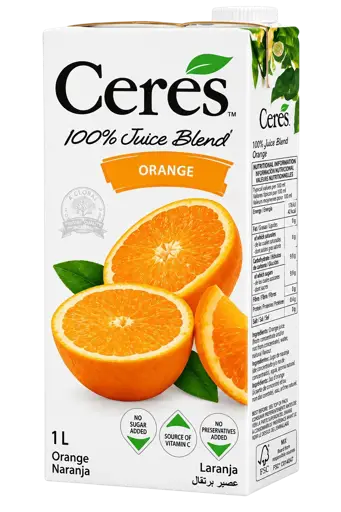 Jus de Fruit - Ceres - Orange – 100% Orange - Brique de 1 Litre