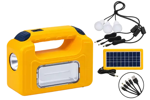 Kit solaire d’éclairage – Mewe – MWSLK-SV05Y – 6 V 4,5 Ah – 3 ampoules LED – panneau solaire 9 V