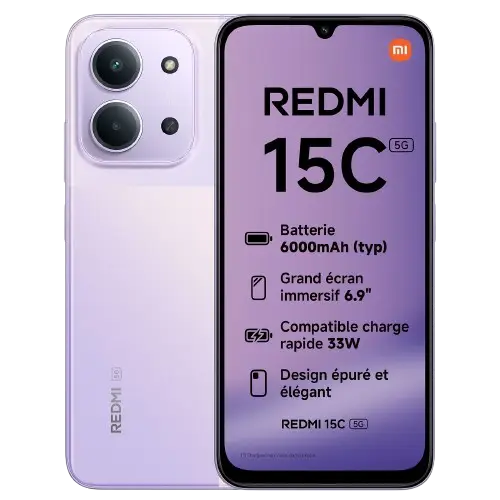 Redmi 15C - 256 Go - 8Go RAM - 6.9" - 2 Nano SIM - 50MP/8MP - 6000mAh - Garantie  06 mois