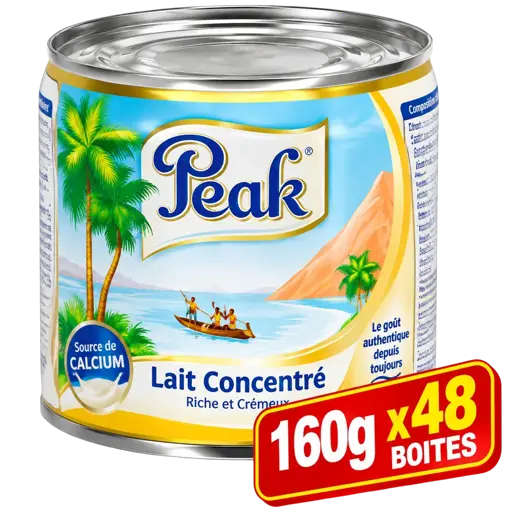 Lait Concentré Non Sucré Peak – Lait Entier - Enrichi en Vitamine D - 160G x 48 Boites
