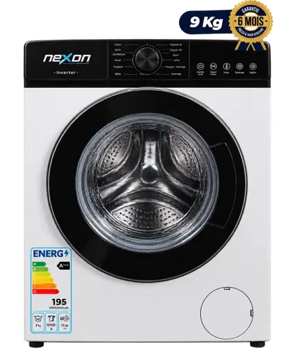 Machine à Laver Automatique - Nexon – NWM-09FL-B(W) – 9 Kg – Inverter – Lavage Vapeur – Garantie 06 Mois
