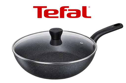 Wok antiadhésif TEFAL Natura B2269295 – 28 cm - Poêle avec couvercle en verre - 03 mois de garantie