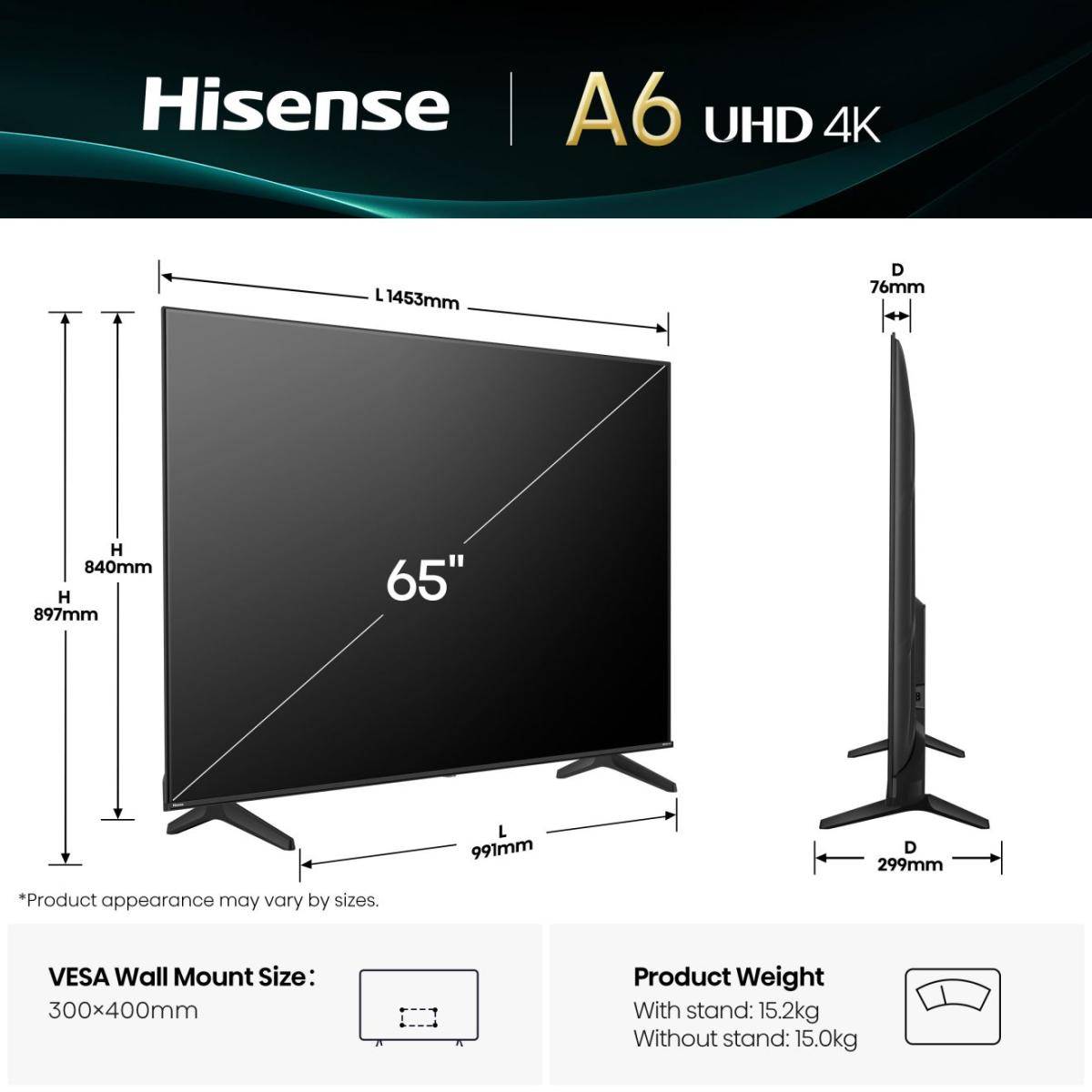 TELEVISION SMART UHD 4K 65 HISENSE -   65A6Q