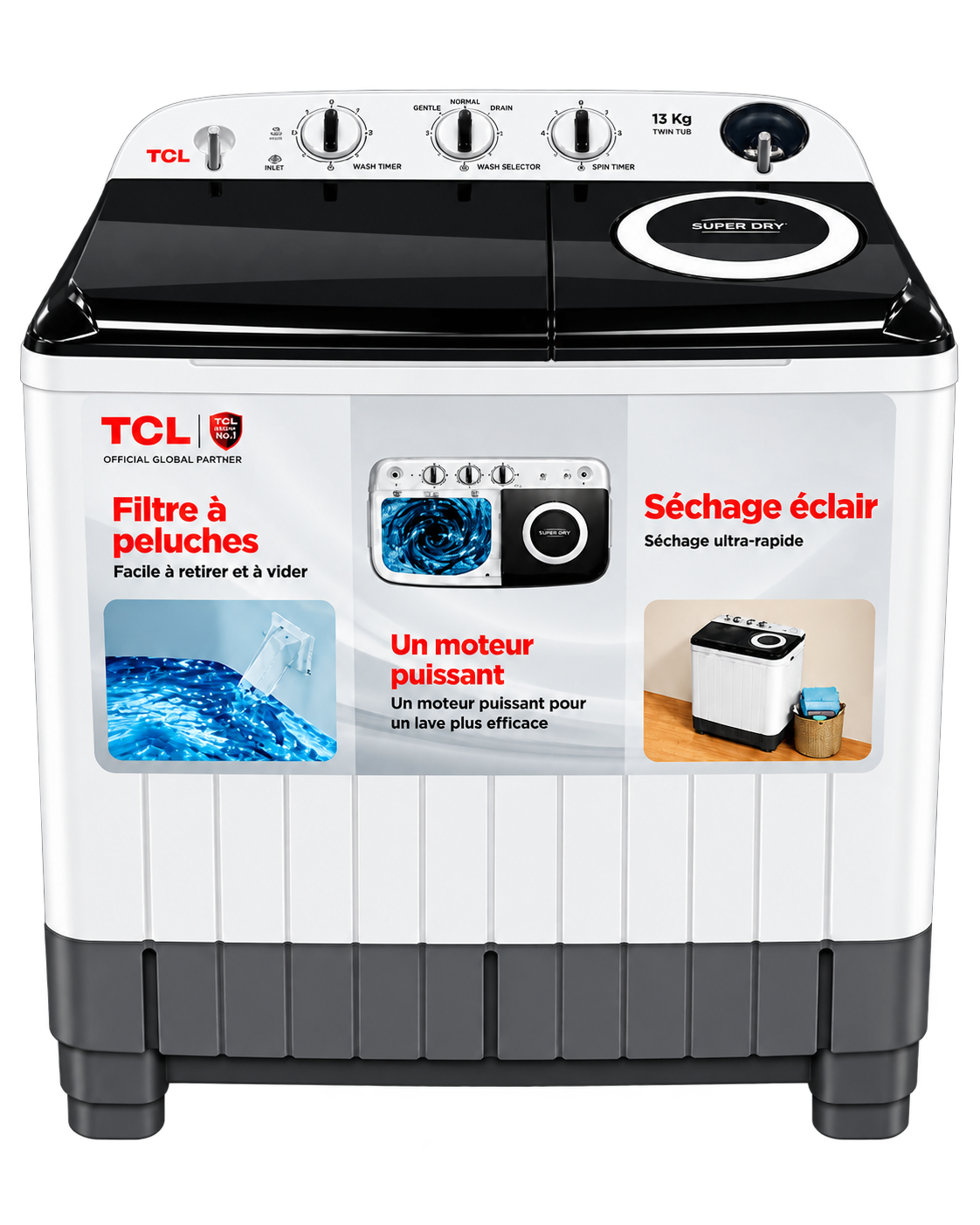 Machine à Laver Semi-Automatique - TCL - F213TT - 13 Kg - Blanc - Garantie de 6 mois
