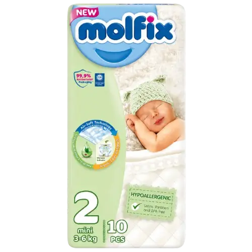 Couches Jetables - Molfix - 6224007557037 - T2- Petit pack - Mini - 10 Couches - 3-6 Kg