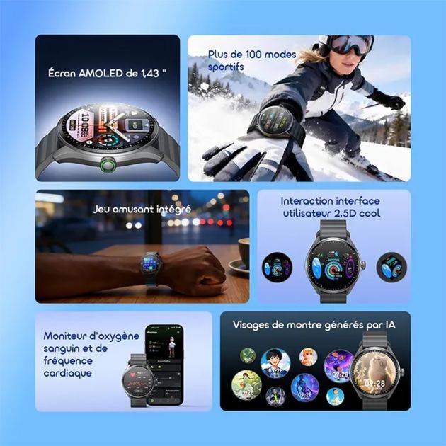 Montre Connectée Oraimo -  Watch Nova 2R Lite OSW-824   – Suivi Santé (Fréquence Cardiaque & Oxygène Sanguin) – 100+ Modes Sportifs – IP68 Étanche – Autonomie Jusqu’à 10 Jours – Cadrans IA – Garantie 12 Mois